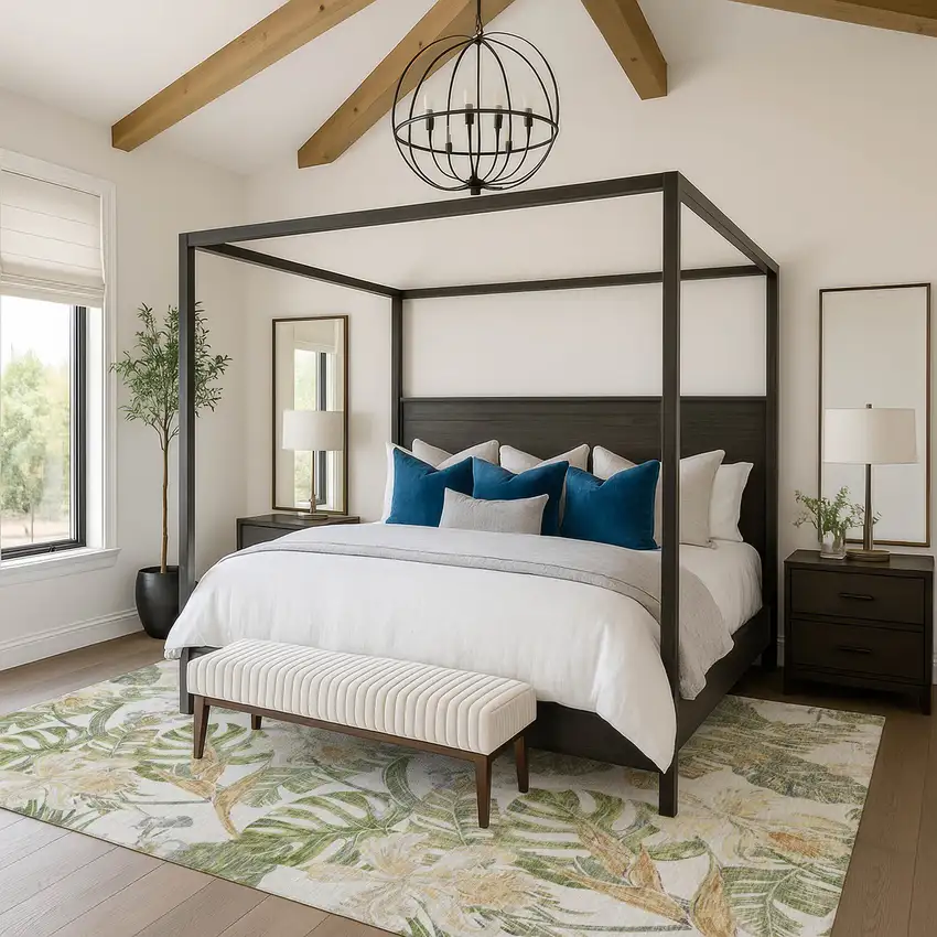 Ivory Green And Beige Floral Washable Area Rug With UV Protection Photo 3