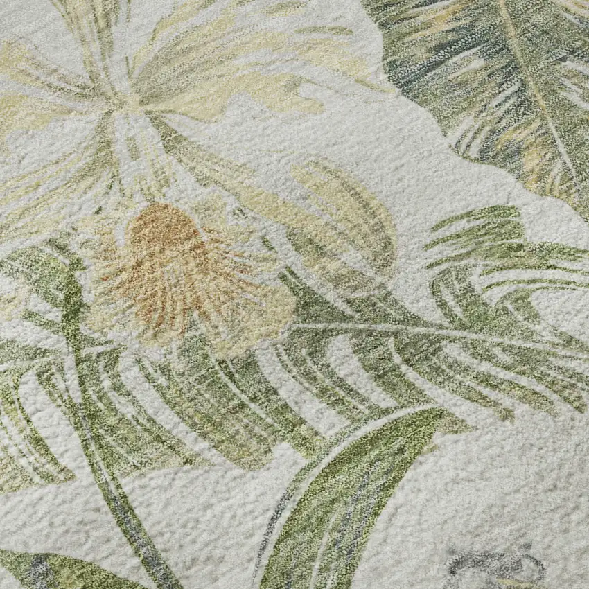 Ivory Green And Beige Floral Washable Area Rug With UV Protection Photo 8