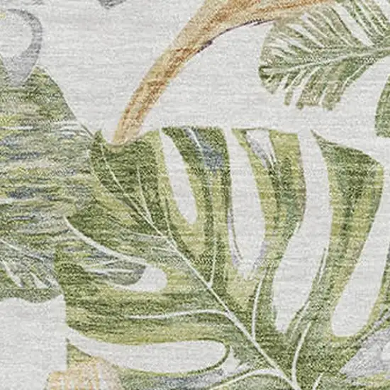 Ivory Green And Beige Floral Washable Area Rug With UV Protection Photo 2
