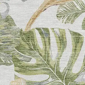 Photo of Ivory Green And Beige Floral Washable Area Rug With UV Protection