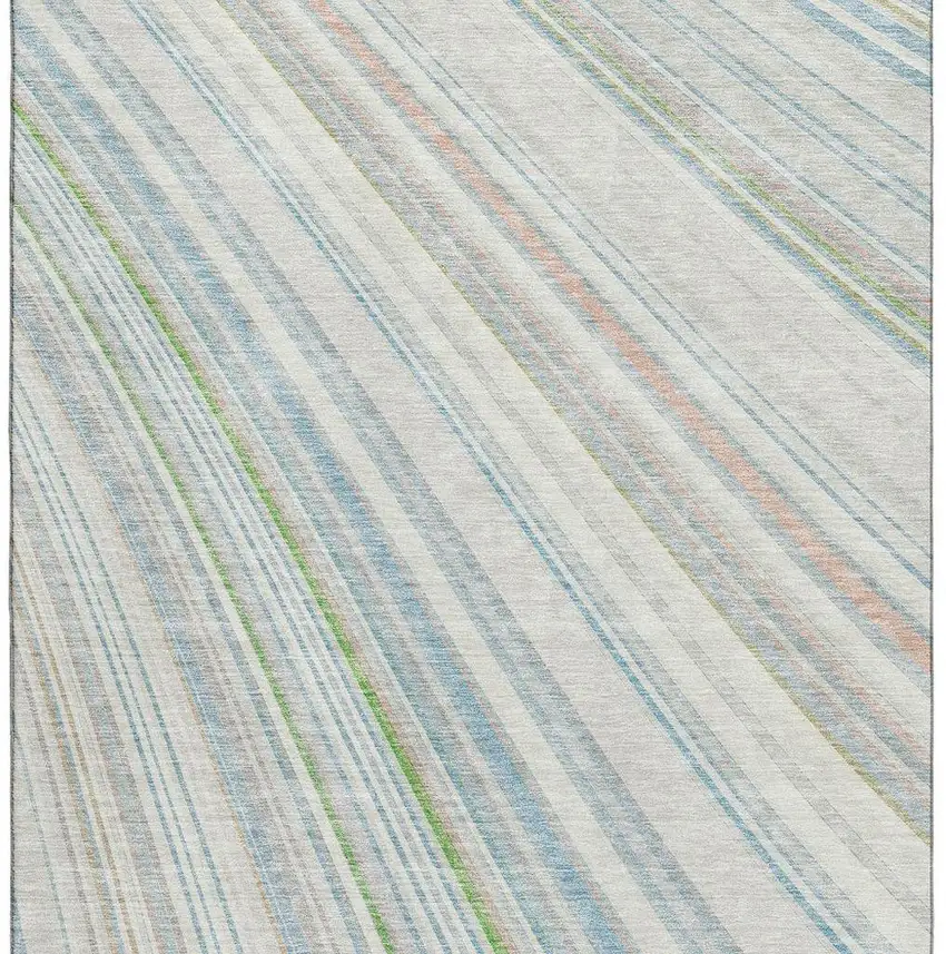 Ivory Green And Beige Striped Washable Area Rug With UV Protection Photo 2