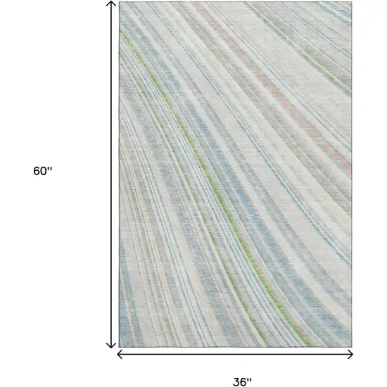 Ivory Green And Beige Striped Washable Area Rug With UV Protection Photo 9