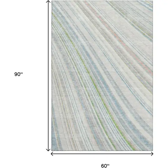 Ivory Green And Beige Striped Washable Area Rug With UV Protection Photo 9