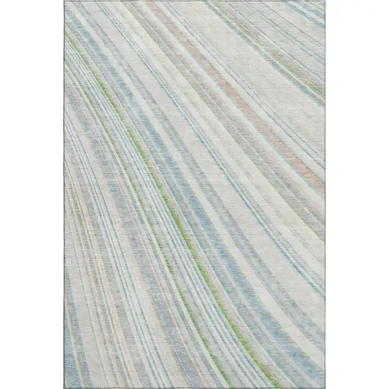 Ivory Green And Beige Striped Washable Area Rug With UV Protection Photo 1