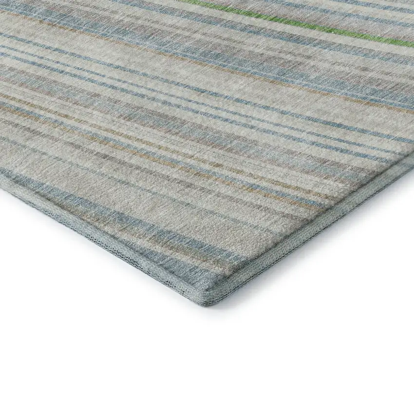 Ivory Green And Beige Striped Washable Area Rug With UV Protection Photo 6