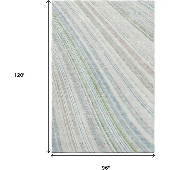 Ivory Green And Beige Striped Washable Area Rug With UV Protection Photo 8