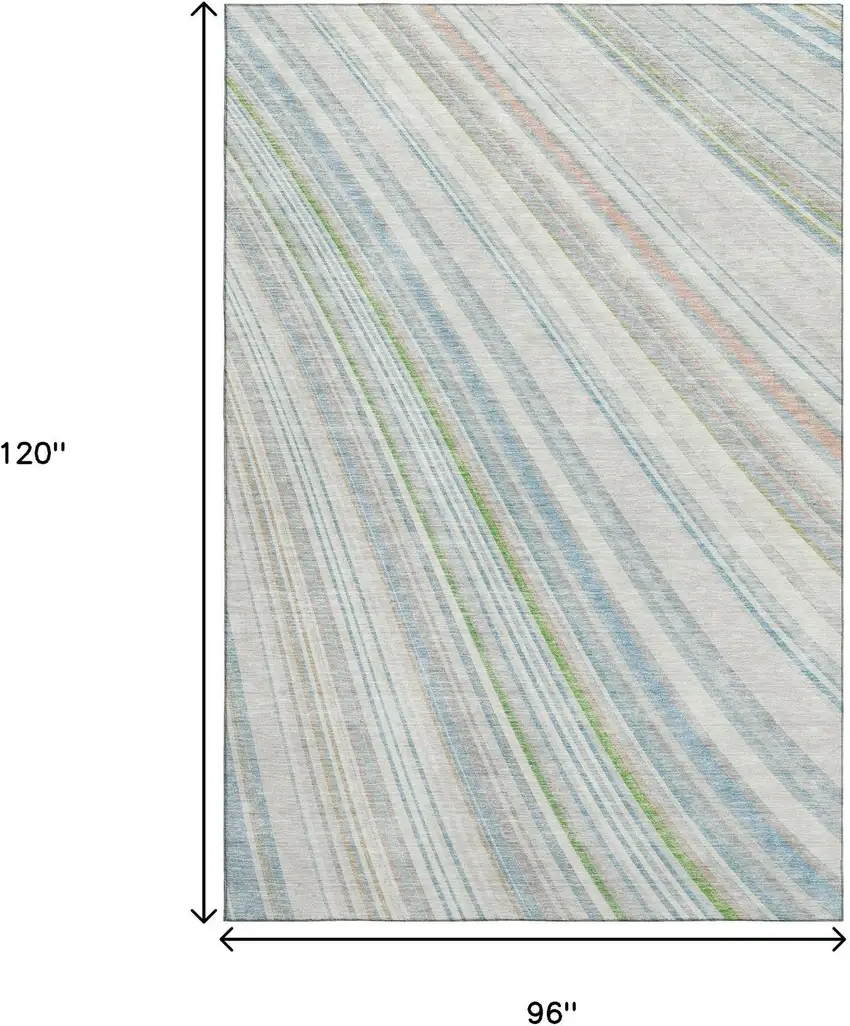 Ivory Green And Beige Striped Washable Area Rug With UV Protection Photo 8