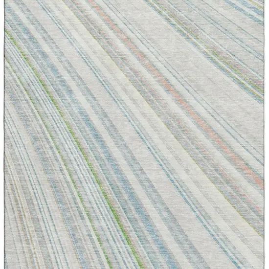 Ivory Green And Beige Striped Washable Area Rug With UV Protection Photo 3