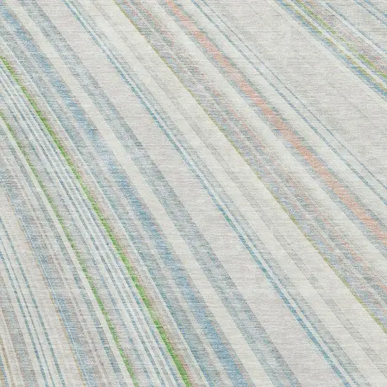 Ivory Green And Beige Striped Washable Area Rug With UV Protection Photo 2