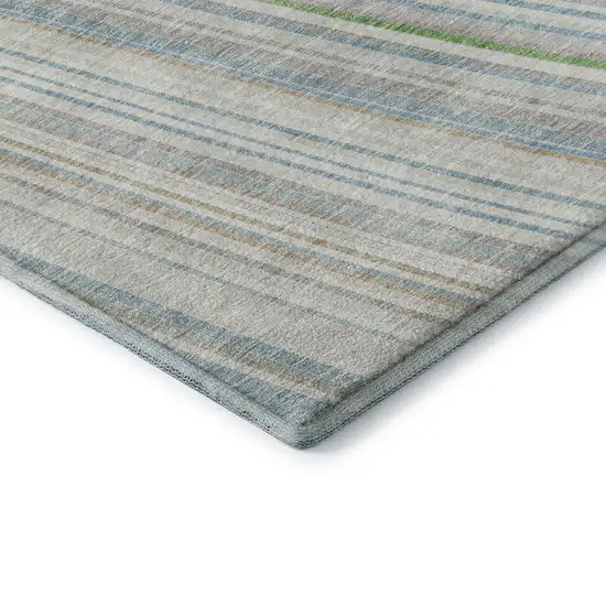 Ivory Green And Beige Striped Washable Area Rug With UV Protection Photo 6
