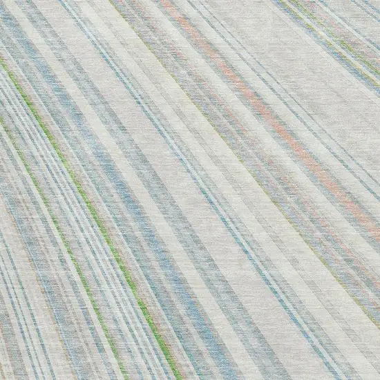 Ivory Green And Beige Striped Washable Area Rug With UV Protection Photo 2