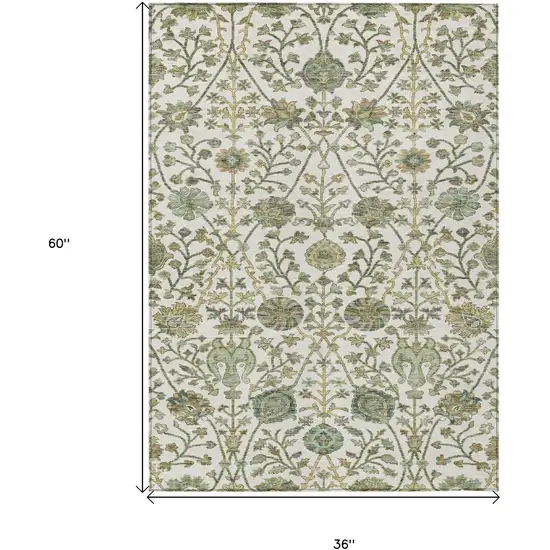 Ivory Green And Brown Floral Washable Indoor Outdoor Area Rug Photo 8