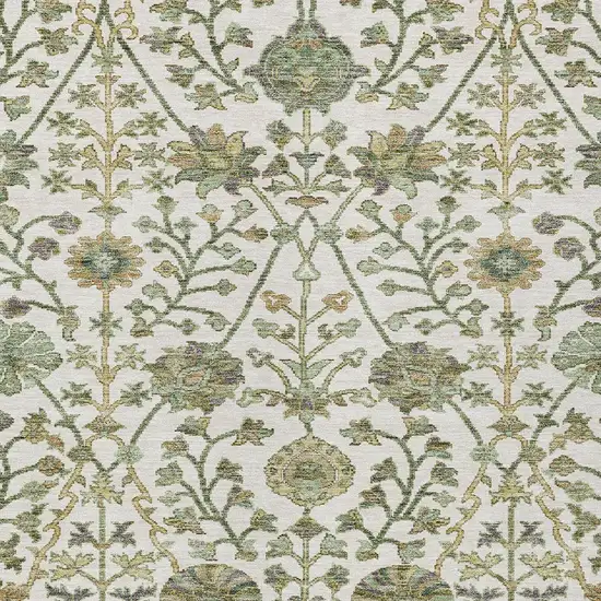 Ivory Green And Brown Floral Washable Indoor Outdoor Area Rug Photo 6