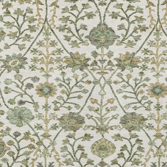 Ivory Green And Brown Floral Washable Indoor Outdoor Area Rug Photo 6