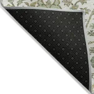 Photo of Ivory Green And Brown Floral Washable Indoor Outdoor Area Rug