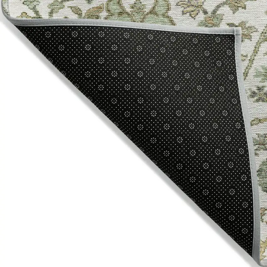 Ivory Green And Brown Floral Washable Indoor Outdoor Area Rug Photo 3