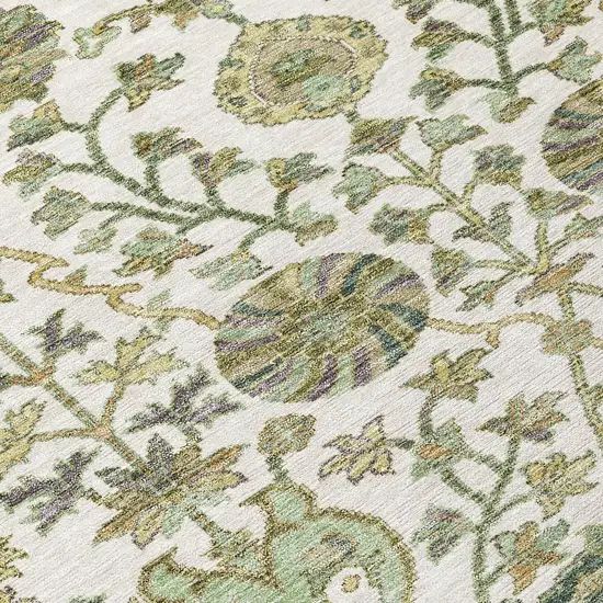 Ivory Green And Brown Floral Washable Indoor Outdoor Area Rug Photo 5