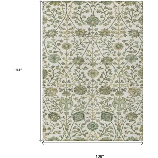 Ivory Green And Brown Floral Washable Indoor Outdoor Area Rug Photo 8