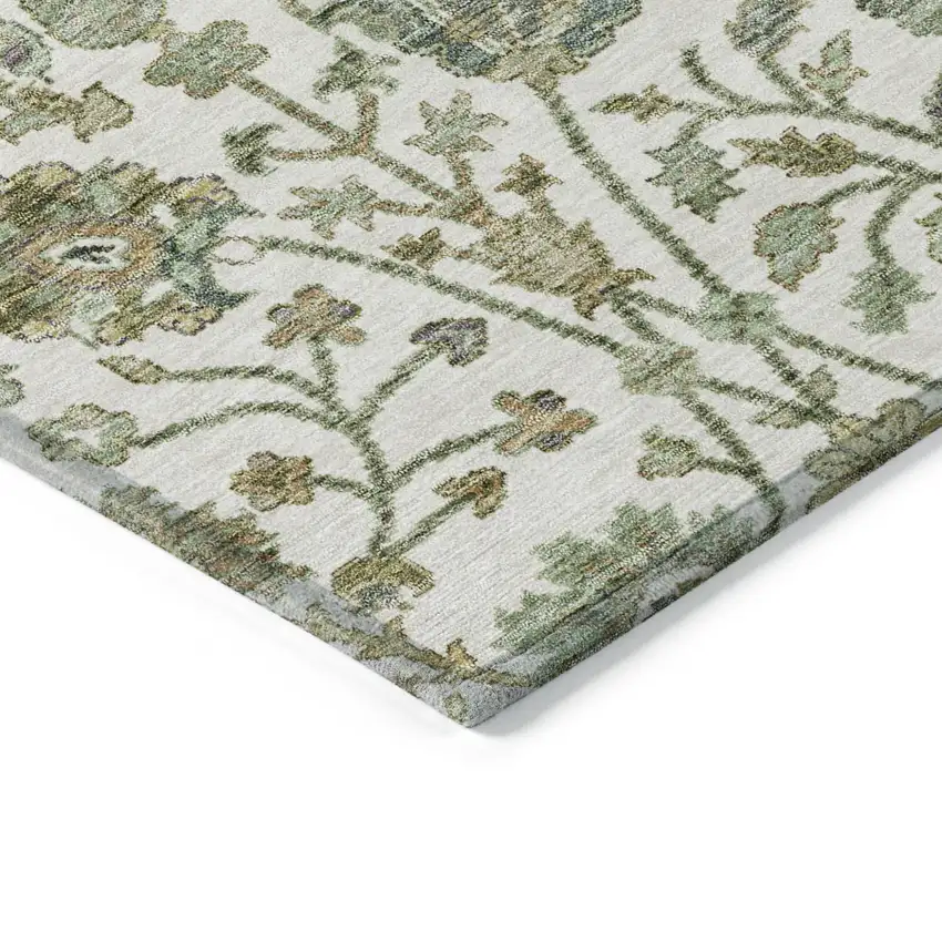 Ivory Green And Brown Floral Washable Indoor Outdoor Area Rug Photo 4