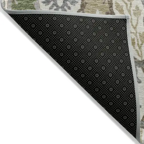 Ivory Green And Brown Floral Washable Indoor Outdoor Area Rug Photo 3