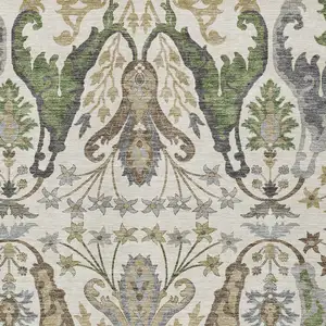 Photo of Ivory Green And Brown Floral Washable Indoor Outdoor Area Rug