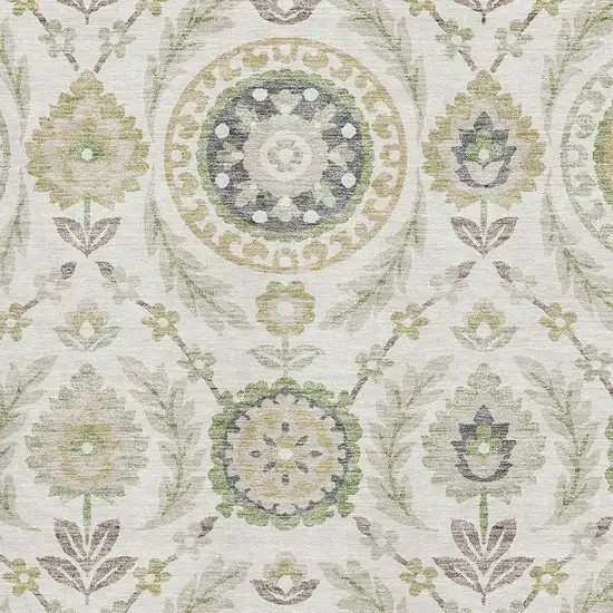 Ivory Green And Gold Floral Washable Area Rug With UV Protection Photo 3