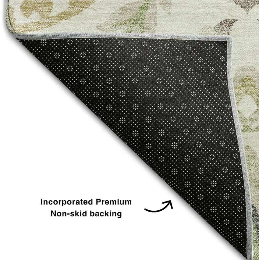 Ivory Green And Gold Floral Washable Area Rug With UV Protection Photo 7