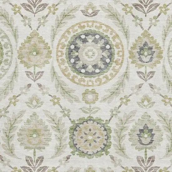 Ivory Green And Gold Floral Washable Area Rug With UV Protection Photo 3