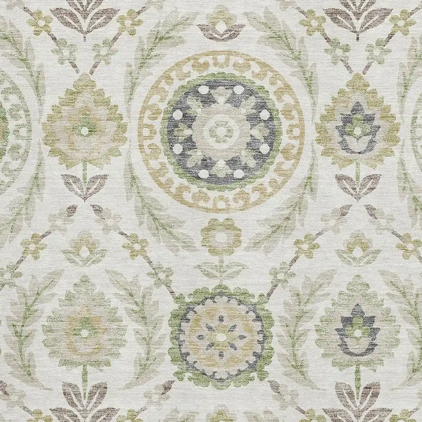 Ivory Green And Gold Floral Washable Area Rug With UV Protection Photo 3
