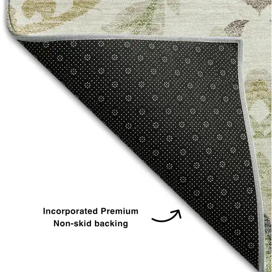Ivory Green And Gold Floral Washable Area Rug With UV Protection Photo 7