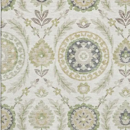 Ivory Green And Gold Floral Washable Area Rug With UV Protection Photo 3