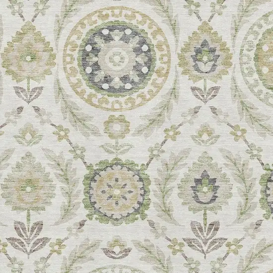Ivory Green And Gold Floral Washable Area Rug With UV Protection Photo 3