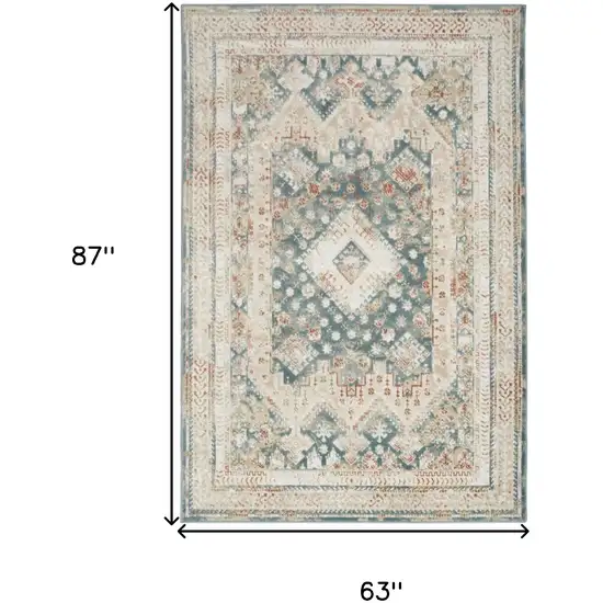 Ivory Green And Orange Oriental Non Skid Area Rug Photo 3