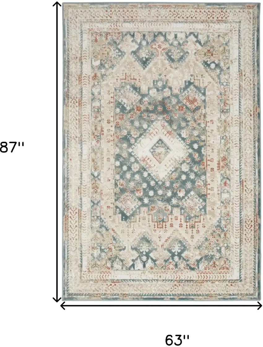 Ivory Green And Orange Oriental Non Skid Area Rug Photo 3