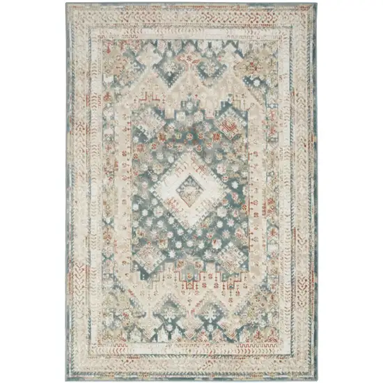 Ivory Green And Orange Oriental Non Skid Area Rug Photo 4