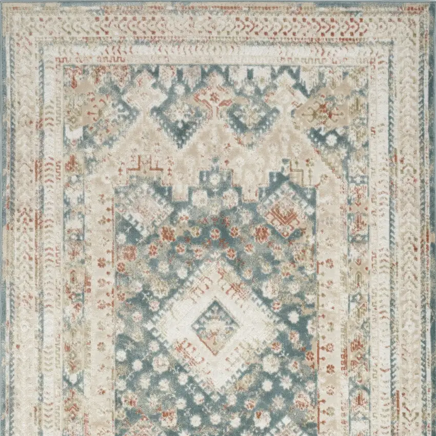 Ivory Green And Orange Oriental Non Skid Area Rug Photo 8