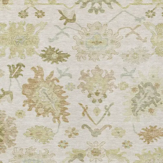 Ivory Green And Tan Floral Washable Indoor Outdoor Area Rug Photo 6