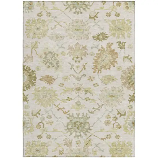 Ivory Green And Tan Floral Washable Indoor Outdoor Area Rug Photo 7