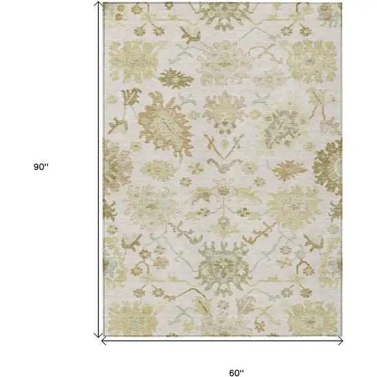 Ivory Green And Tan Floral Washable Indoor Outdoor Area Rug Photo 8