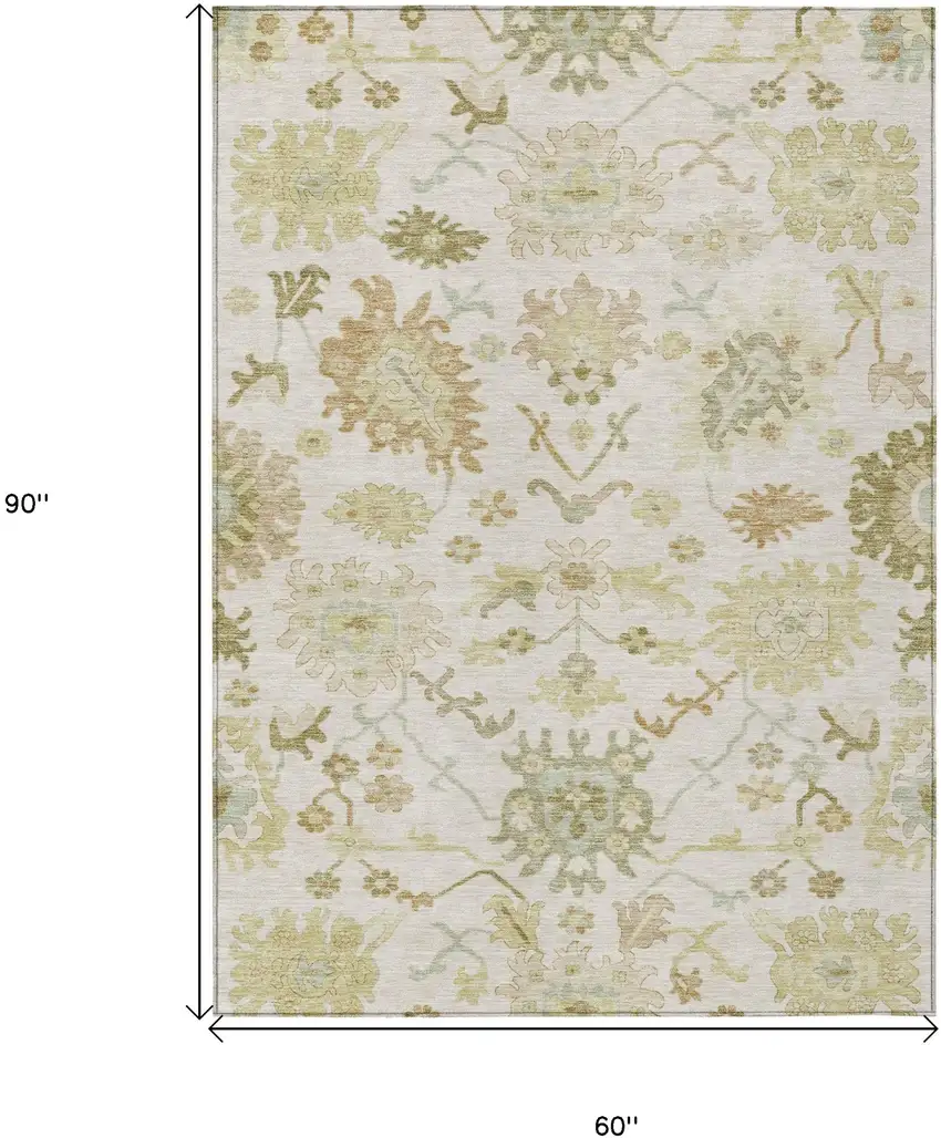 Ivory Green And Tan Floral Washable Indoor Outdoor Area Rug Photo 8