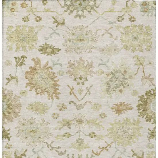 Ivory Green And Tan Floral Washable Indoor Outdoor Area Rug Photo 6
