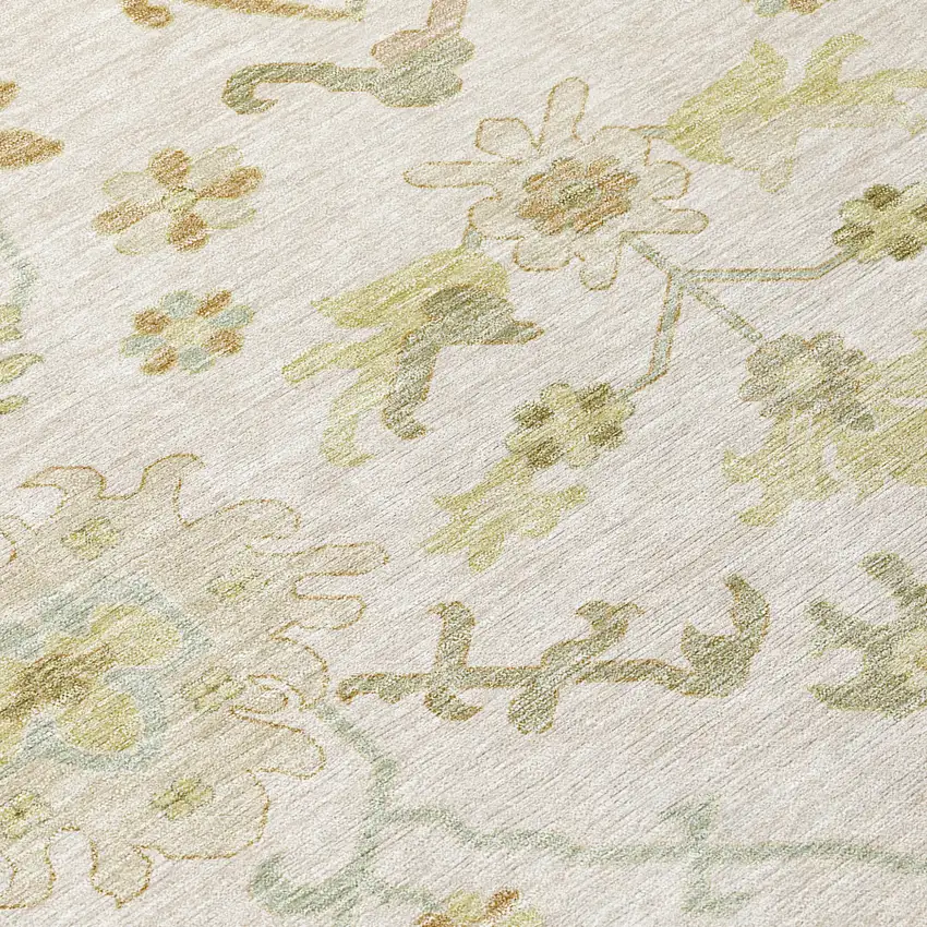 Ivory Green And Tan Floral Washable Indoor Outdoor Area Rug Photo 5