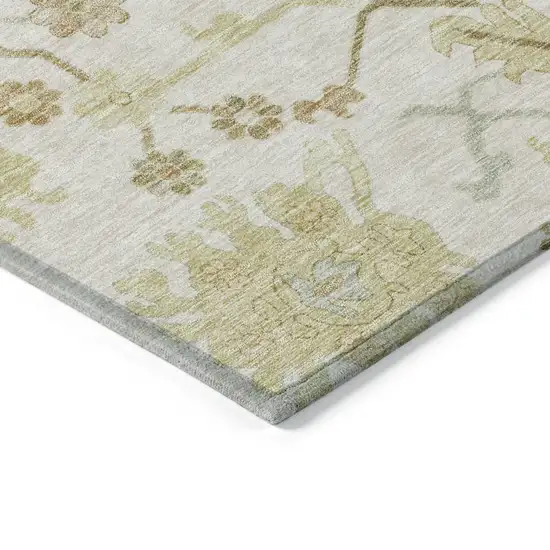 Ivory Green And Tan Floral Washable Indoor Outdoor Area Rug Photo 4