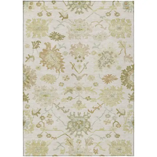 Ivory Green And Tan Floral Washable Indoor Outdoor Area Rug Photo 2