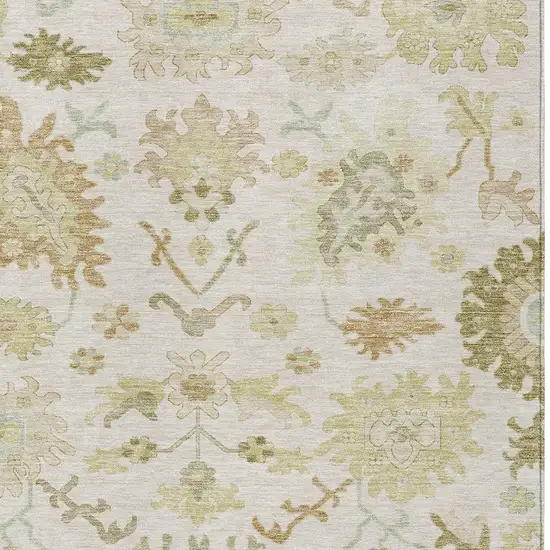 Ivory Green And Tan Floral Washable Indoor Outdoor Area Rug Photo 6