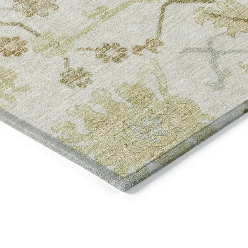 Ivory Green And Tan Floral Washable Indoor Outdoor Area Rug Photo 4