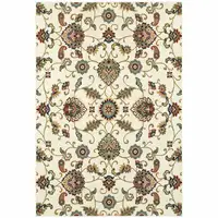 Photo of Ivory Green Blue Red Salmon And Yellow Floral Power Loom Stain Resistant Area Rug