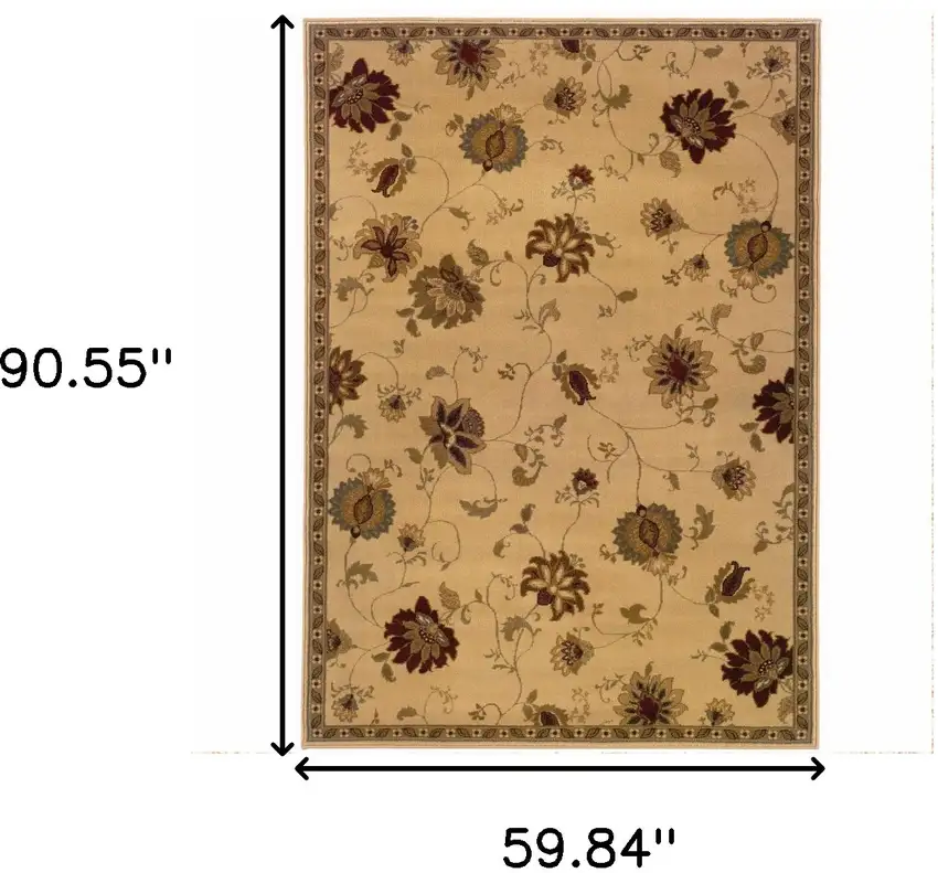 Ivory Green Brown Blue And Rust Floral Power Loom Stain Resistant Area Rug Photo 4