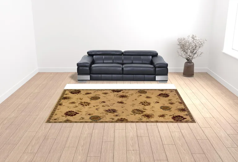 Ivory Green Brown Blue And Rust Floral Power Loom Stain Resistant Area Rug Photo 2