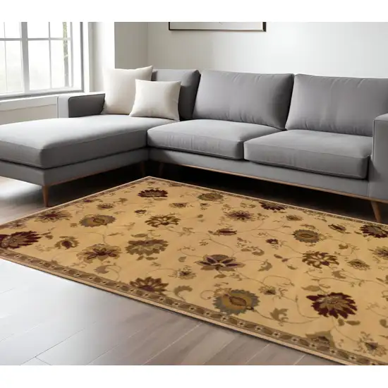 Ivory Green Brown Blue And Rust Floral Power Loom Stain Resistant Area Rug Photo 1